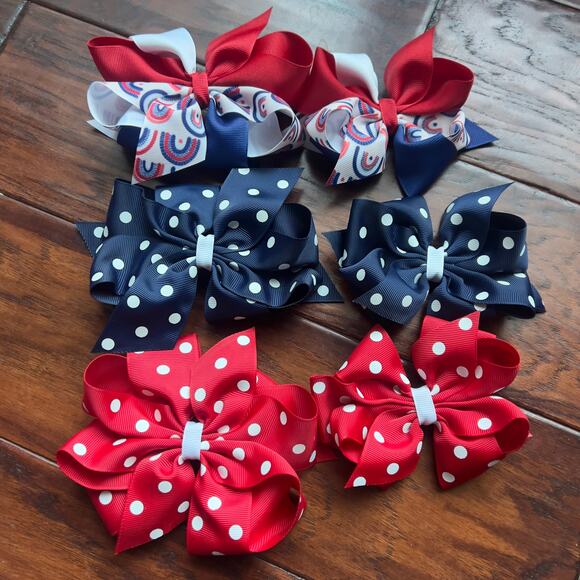 BuggaBooBows Double Stack Octopus Style 6" Patriotic Bundle Polka Dots Rainbows - Picture 2 of 5